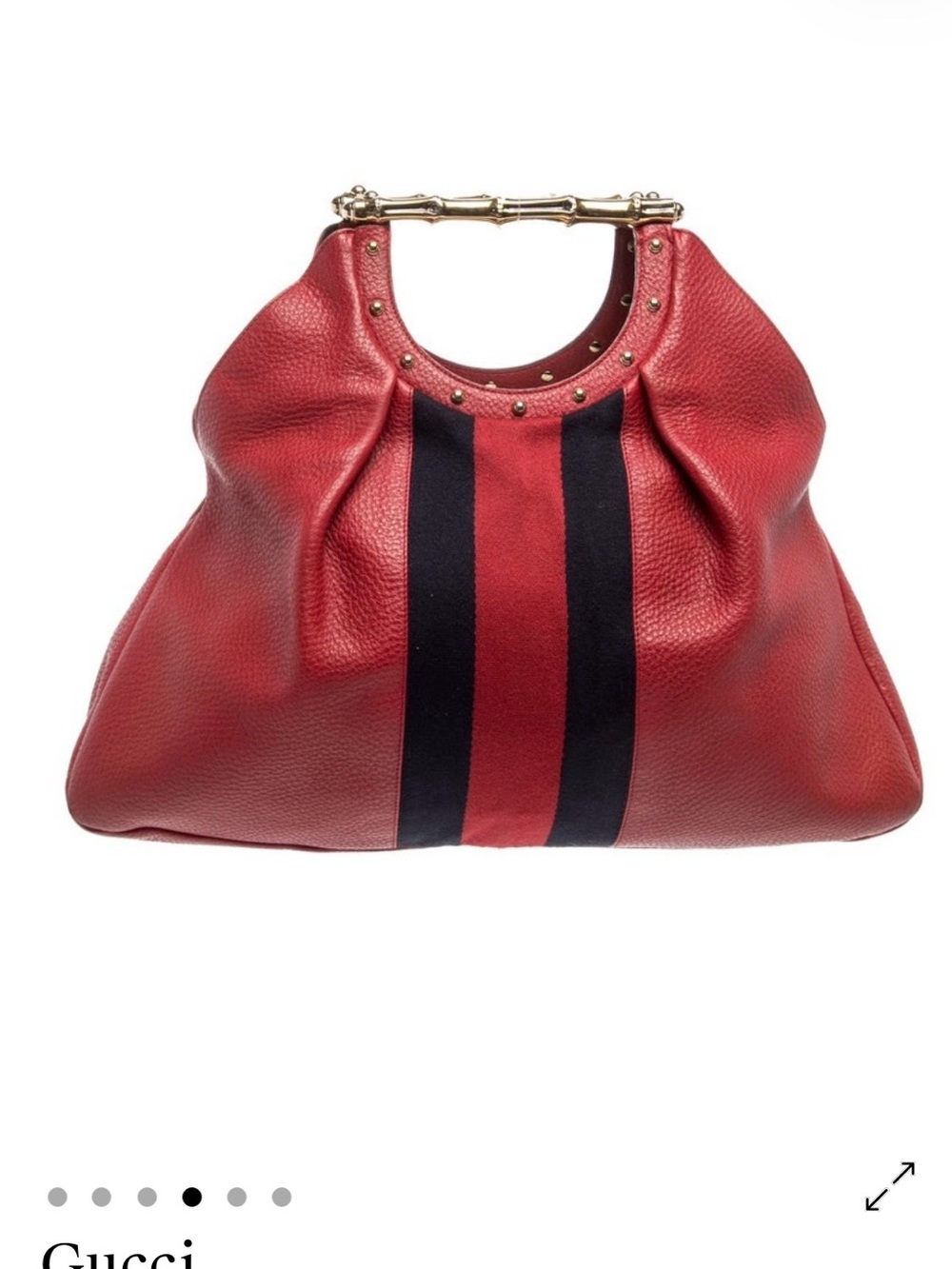 Gucci Large Red Leather Tote with navy Stripe Detailing - Picture 2 of 6